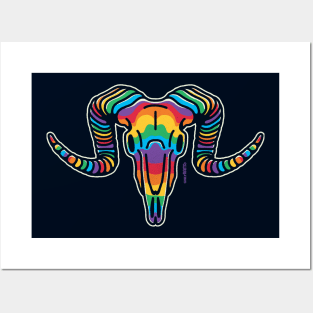 Rainbow Ram Skull Posters and Art